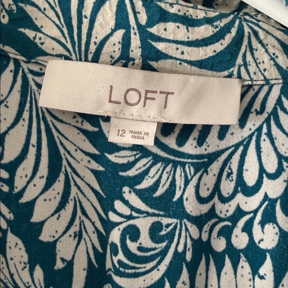 LOFT Teal and Cream Leaf Pattern Dress size 12. No belt - Picture 3 of 5